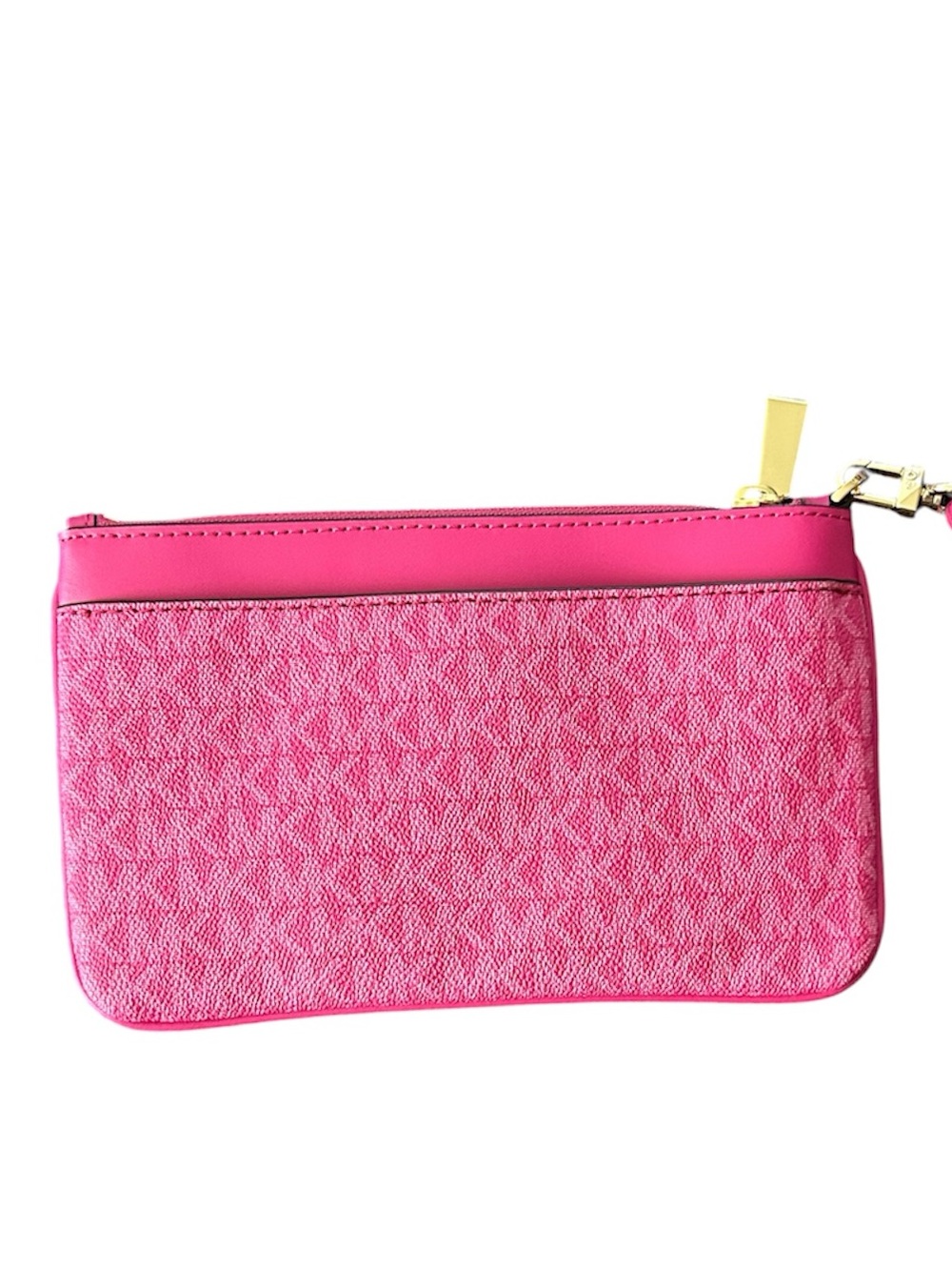 Michael Kors Hot Pink Signature Wristlet Zip Pouch with Gold Hardware New - Picture 3 of 6